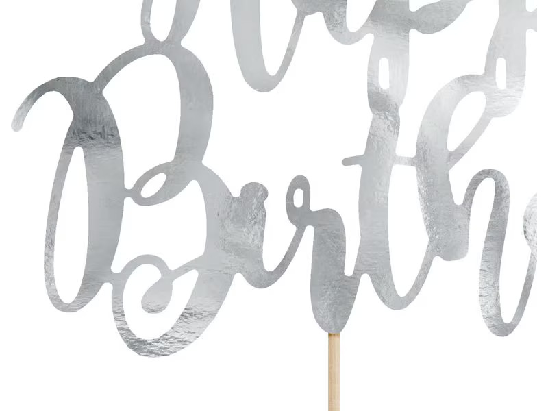 Partydeco Kuchen-Topper Happy Birthday 1 Stück, Silber