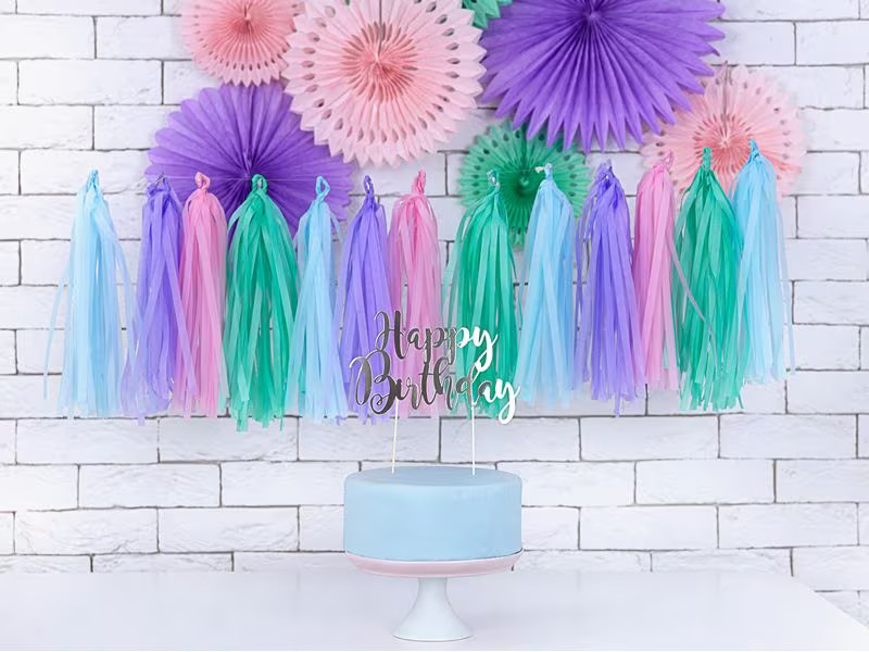 Partydeco Kuchen-Topper Happy Birthday 1 Stück, Silber
