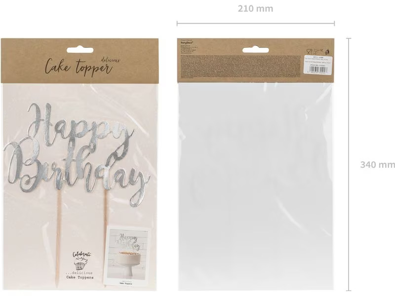 Partydeco Kuchen-Topper Happy Birthday 1 Stück, Silber