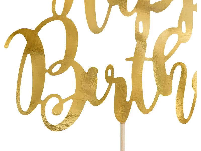 Partydeco Kuchen-Topper Happy Birthday 1 Stück, Gold