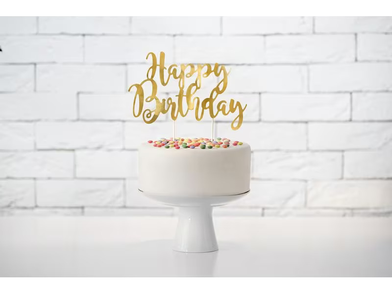 Partydeco Kuchen-Topper Happy Birthday 1 Stück, Gold