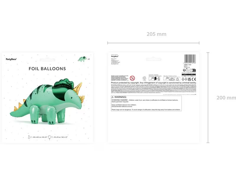 Partydeco Folienballon Triceratops 101 x 60.5 cm, Grün