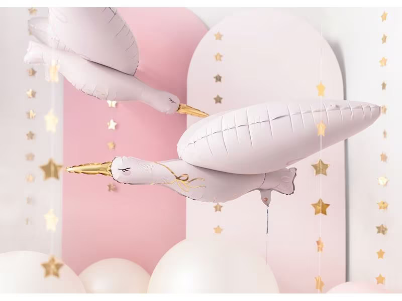 Partydeco Folienballon Storch 103 x 60 cm, Hellrosa