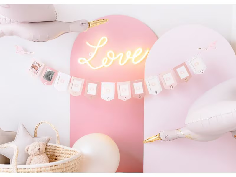 Partydeco Folienballon Storch 103 x 60 cm, Hellrosa