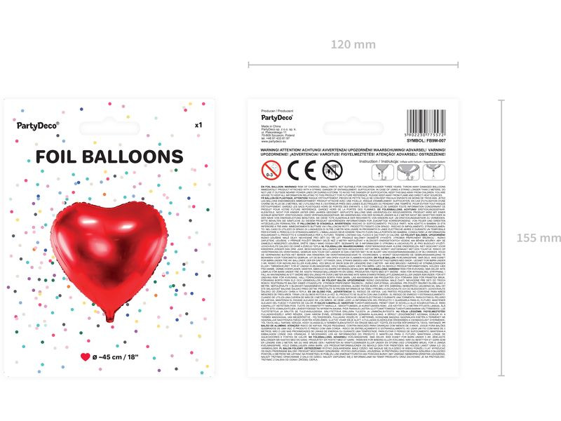 Partydeco Folienballon Herz Rot