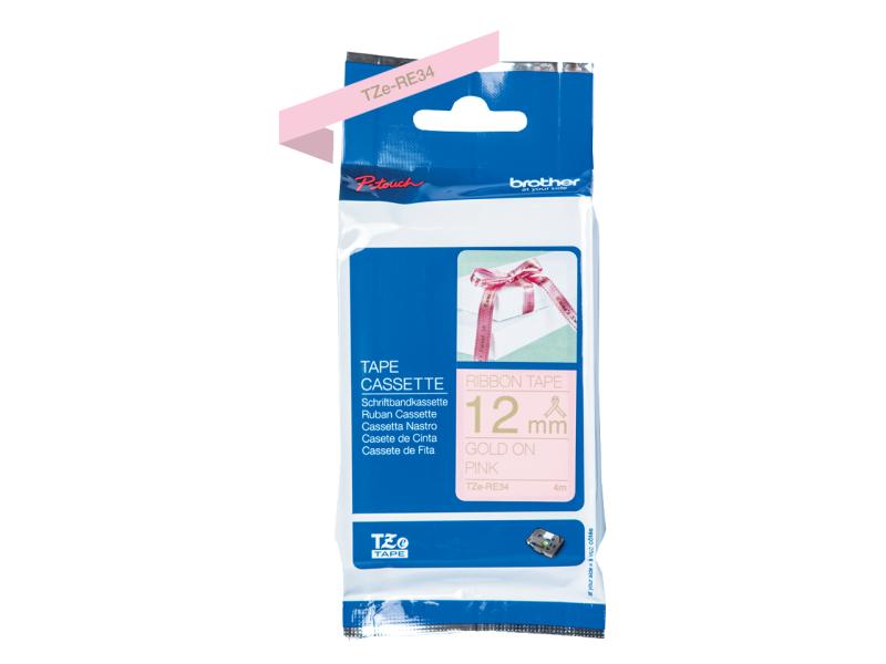 Brother Beschriftungsband TZe-RE34 Gold auf Pink