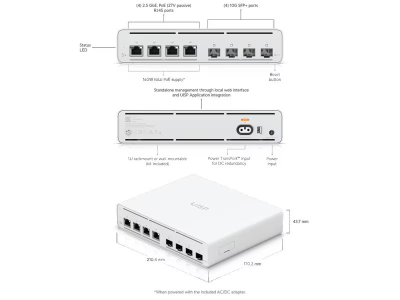 Ubiquiti Passiv PoE Switch UISP Switch Plus UISP-S-Plus 4 Port