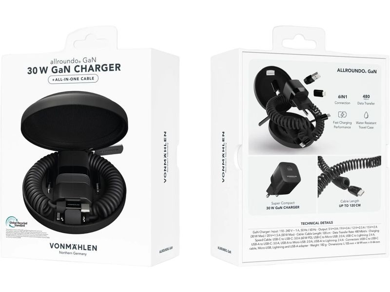 Vonmählen USB-Ladekabel Allroundo GaN All-in-One Schwarz