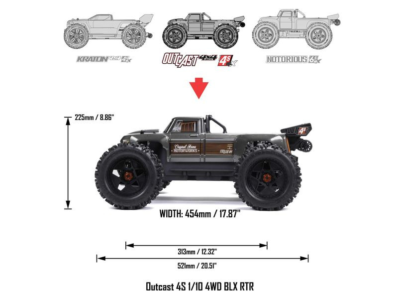 Arrma Monster Truck Outcast 4x4 4S V2 BLX Rot, ARTR, 1:10
