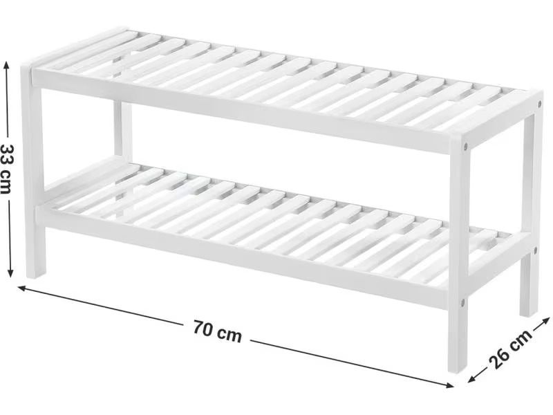Songmics Schuhregal mit 2 Ablagen aus Bambus, Weiss