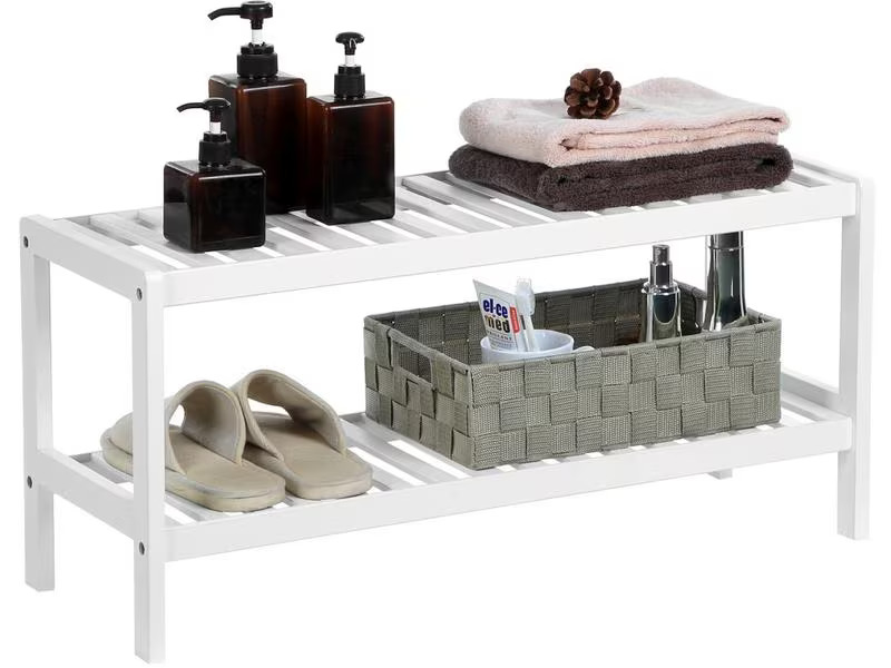 Songmics Schuhregal mit 2 Ablagen aus Bambus, Weiss