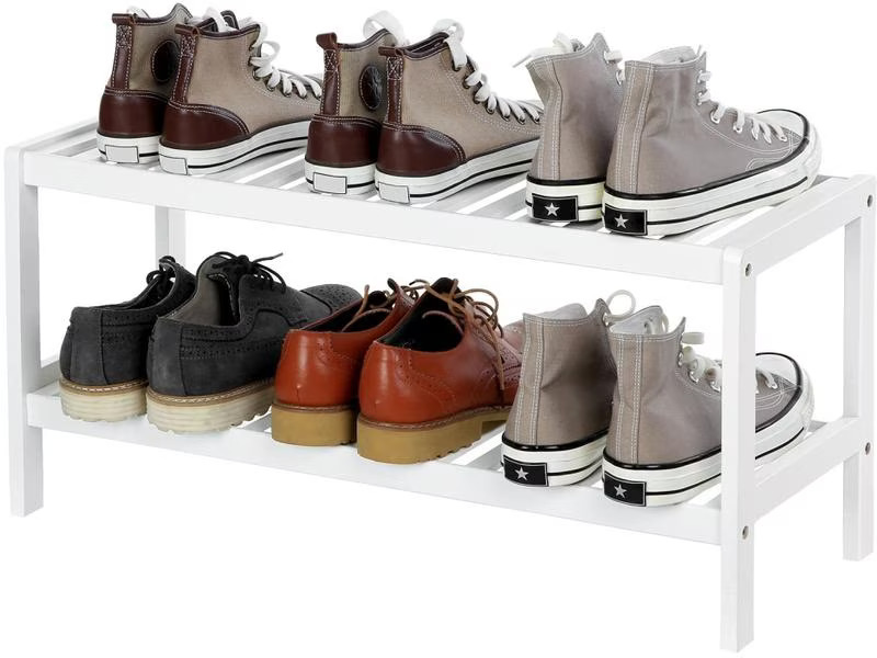 Songmics Schuhregal mit 2 Ablagen aus Bambus, Weiss