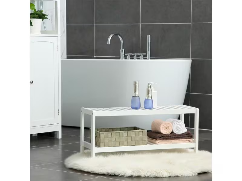 Songmics Schuhregal mit 2 Ablagen aus Bambus, Weiss