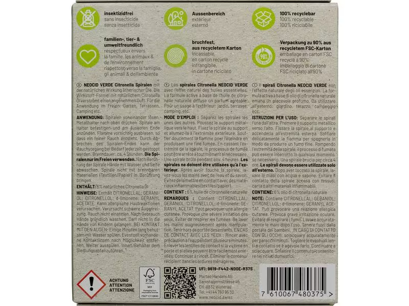 Neocid Expert Mückenspirale Citronella 10 Stück