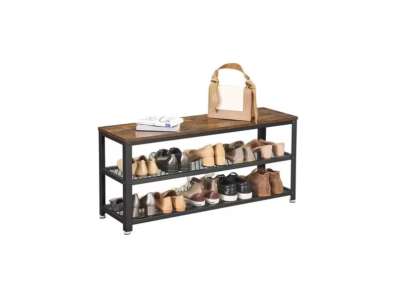 VASAGLE Schuhregal 100 cm x 30 cm, Braun/Schwarz