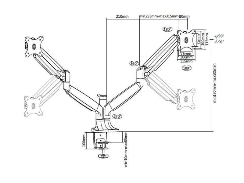 Multibrackets Tischhalterung Gas Spring Dual bis 9 kg – Silber