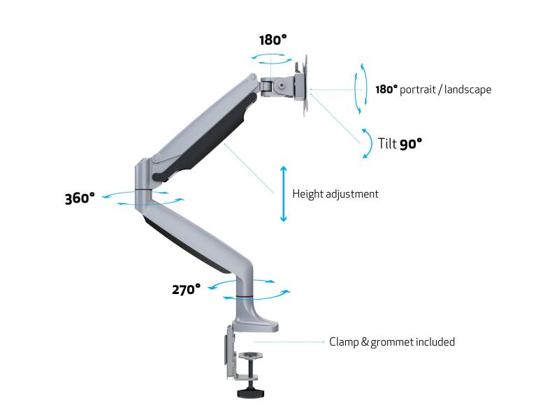 Multibrackets Tischhalterung Gas Spring Single bis 9 kg – Silber