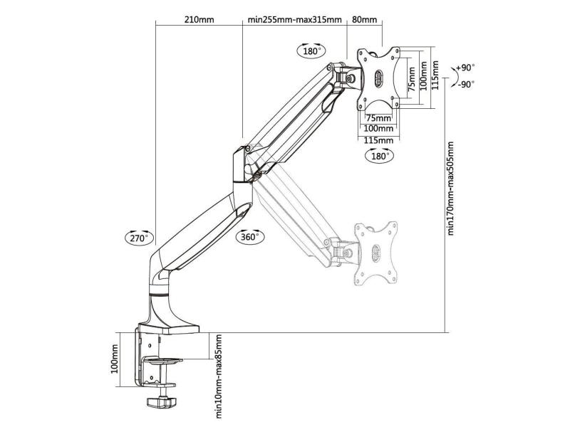 Multibrackets Tischhalterung Gas Spring Single bis 9 kg – Silber