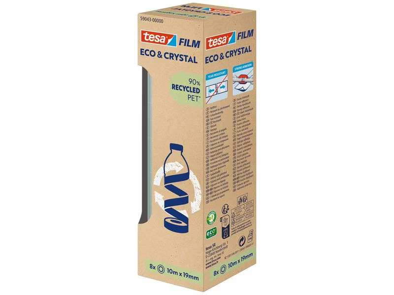 tesa Klebeband Eco &amp; Crystal 19 mm x 10 m, 8 Rollen