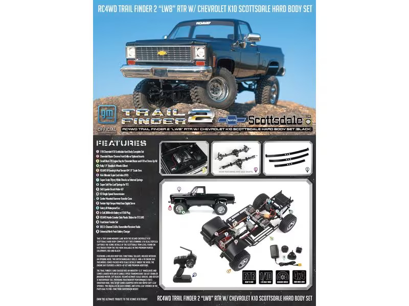 RC4WD Scale Crawler Trail Finder 2 LWB Chevy K10 Schwarz RTR, 1:10