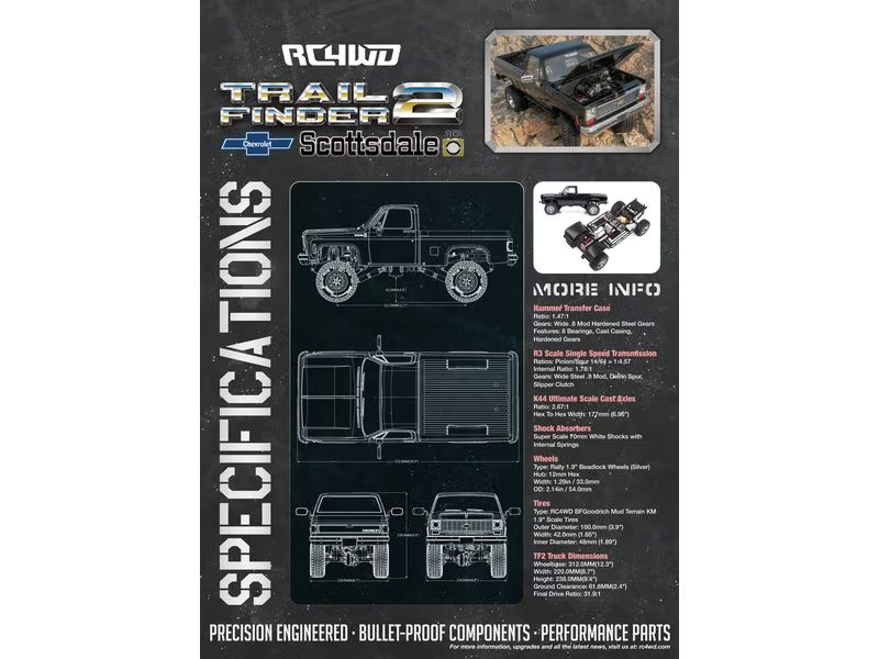 RC4WD Scale Crawler Trail Finder 2 LWB Chevy K10 Schwarz RTR, 1:10