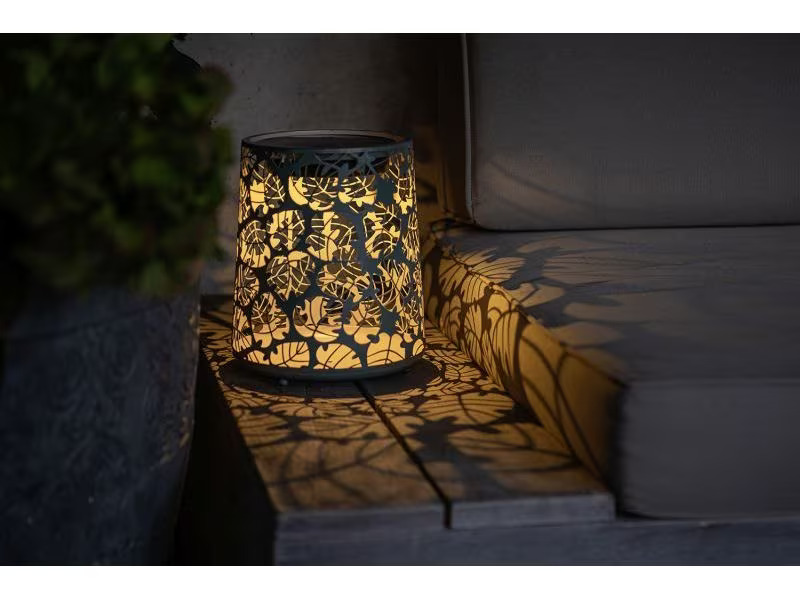 STT Windlicht Solar Antic Mini M Monstera Dunkelgrün