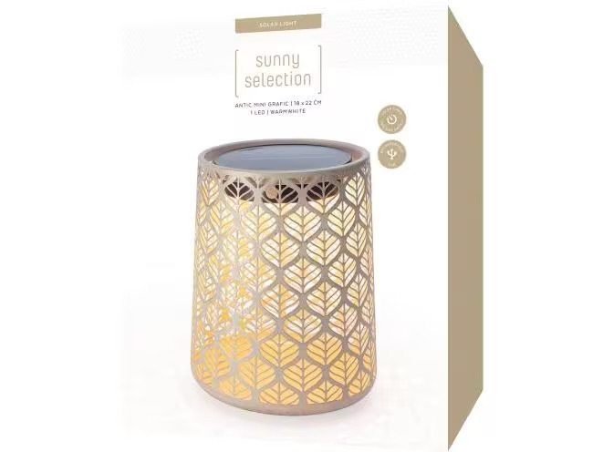 STT Windlicht Solar Antic Mini M Grafic Hellbeige