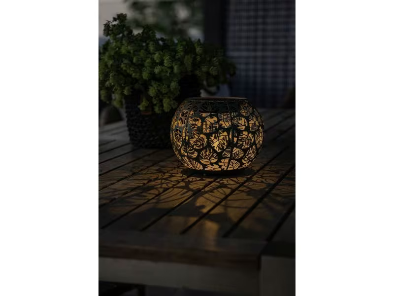 STT Windlicht Solar Antic Globe Monstera Ø 22 cm, Dunkelgrün