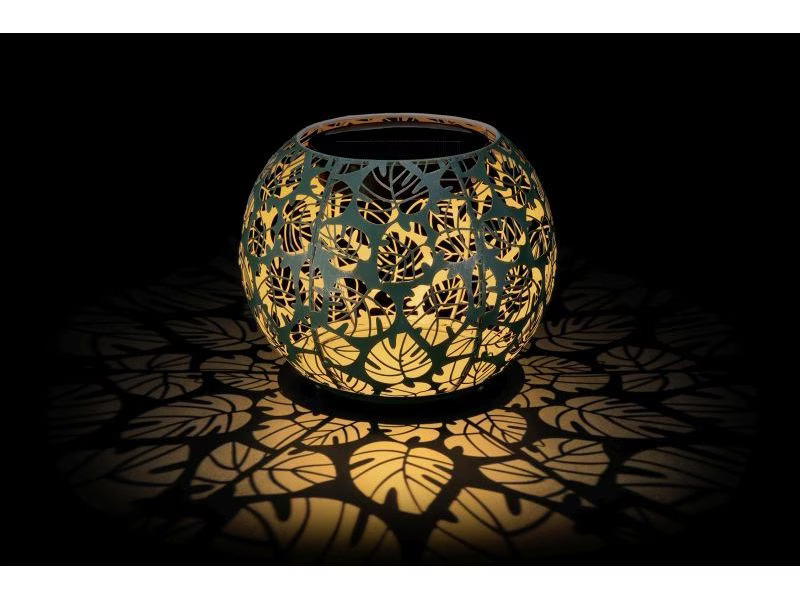 STT Windlicht Solar Antic Globe Monstera Ø 22 cm, Dunkelgrün