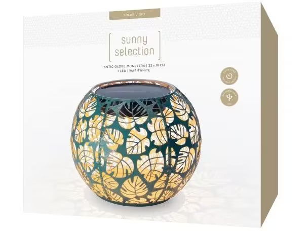 STT Windlicht Solar Antic Globe Monstera Ø 22 cm, Dunkelgrün