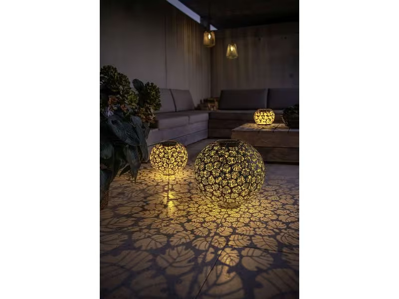 STT Windlicht Solar Antic Ball Monstera Ø 40 cm, Dunkelgrün