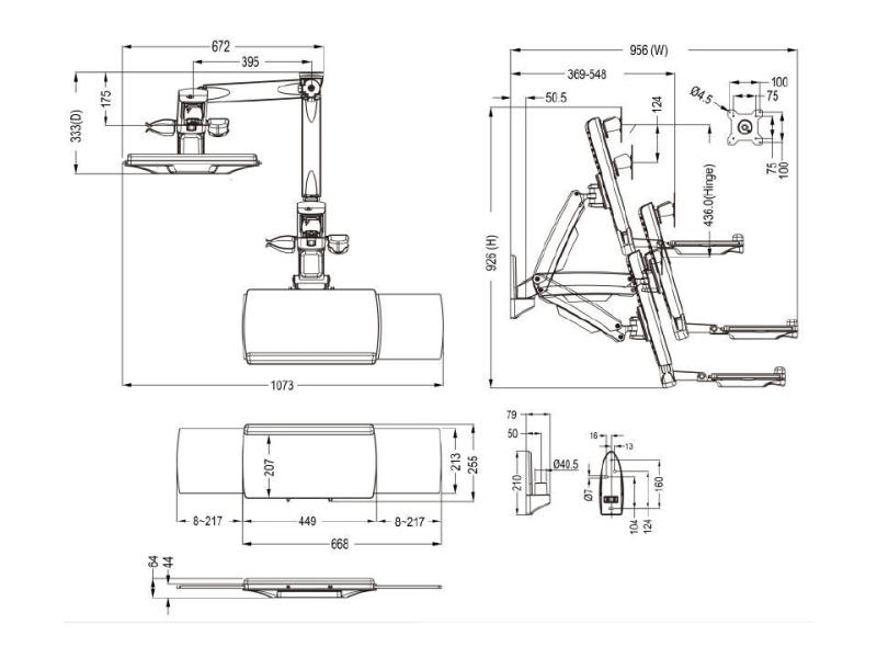 Multibrackets Tischhalterung Workstation Arm Single bis 8 kg – Weiss