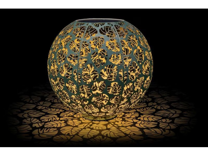 STT Windlicht Solar Antic Ball Monstera Ø 30 cm, Dunkelgrün