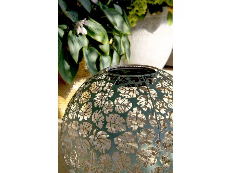STT Windlicht Solar Antic Ball Monstera Ø 30 cm, Dunkelgrün