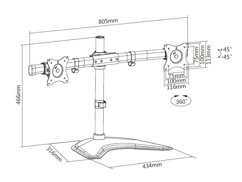 Multibrackets Tischständer Basic Dual bis 10 kg – Schwarz