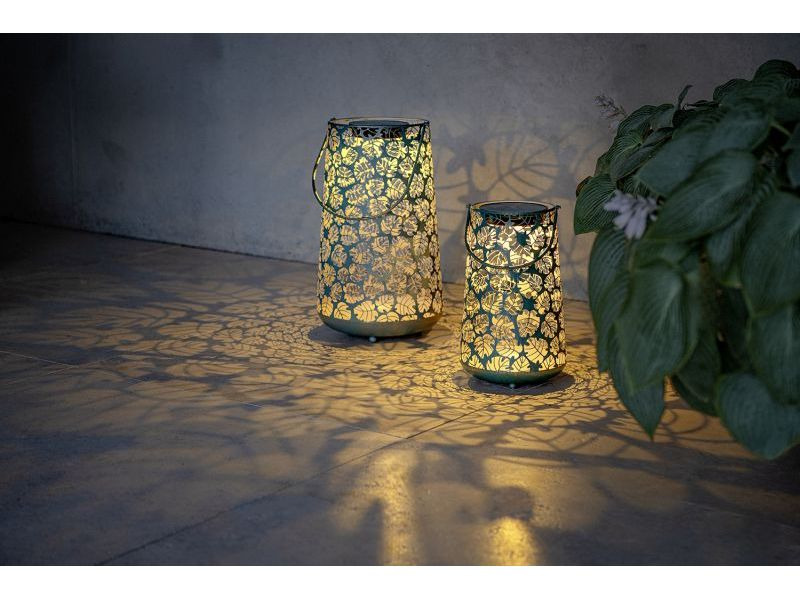 STT Laterne Solar Antic Monstera, 32.5 cm, Dunkelgrün