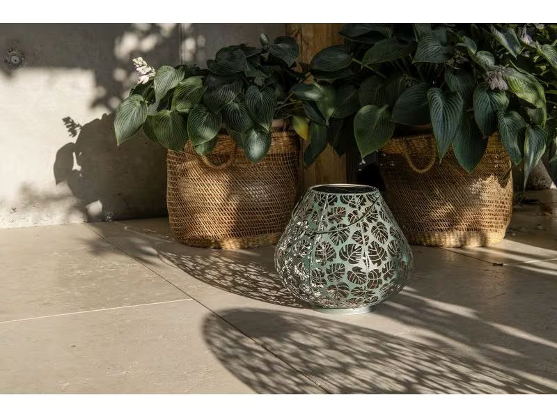 STT Laterne Solar Antic Monstera, 24 cm, Dunkelgrün