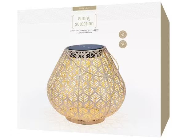 STT Laterne Solar Antic Grafic, 24 cm, Hellbeige