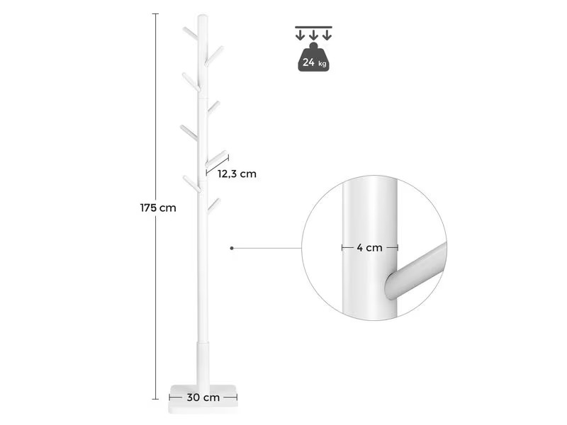 VASAGLE Garderobenständer 175 cm, Weiss
