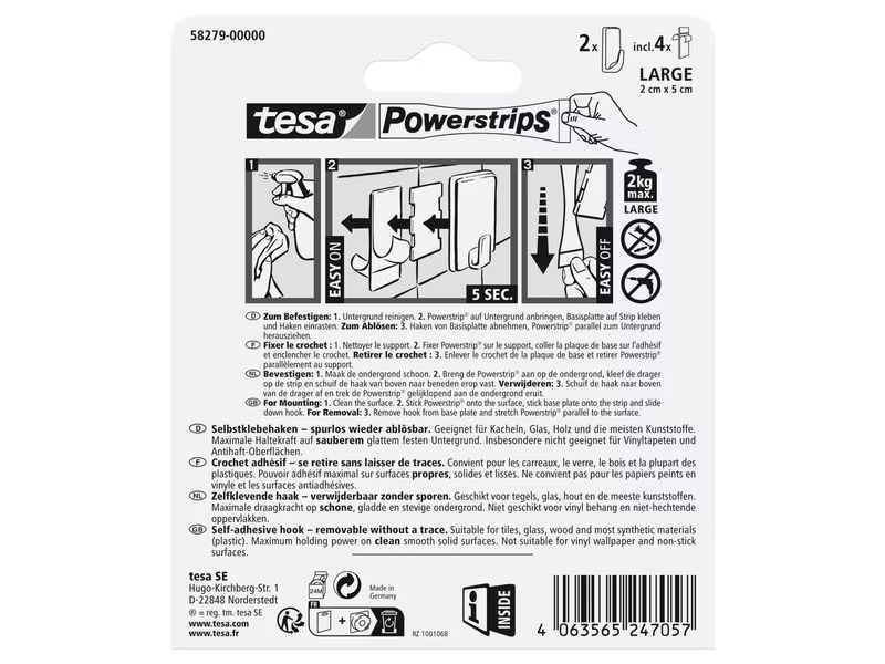 tesa Klebehaken Powerstrips L Eckig, Schwarz