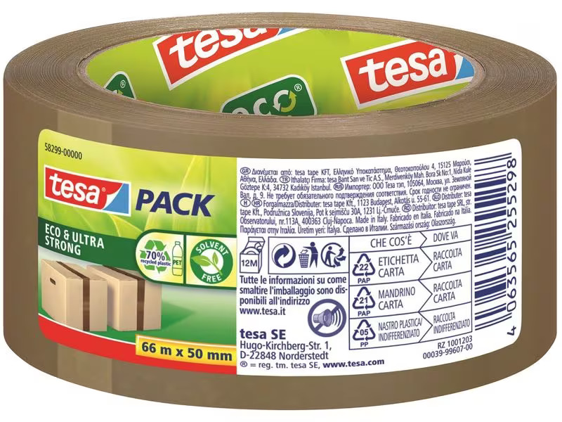 tesa Klebeband Eco &amp; Crystal 50 mm x 66 m, Braun, 1 Rolle