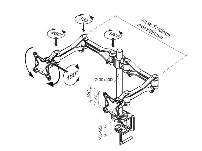 NewStar Tischhalterung FPMA-D1030D bis 15 kg – Silber