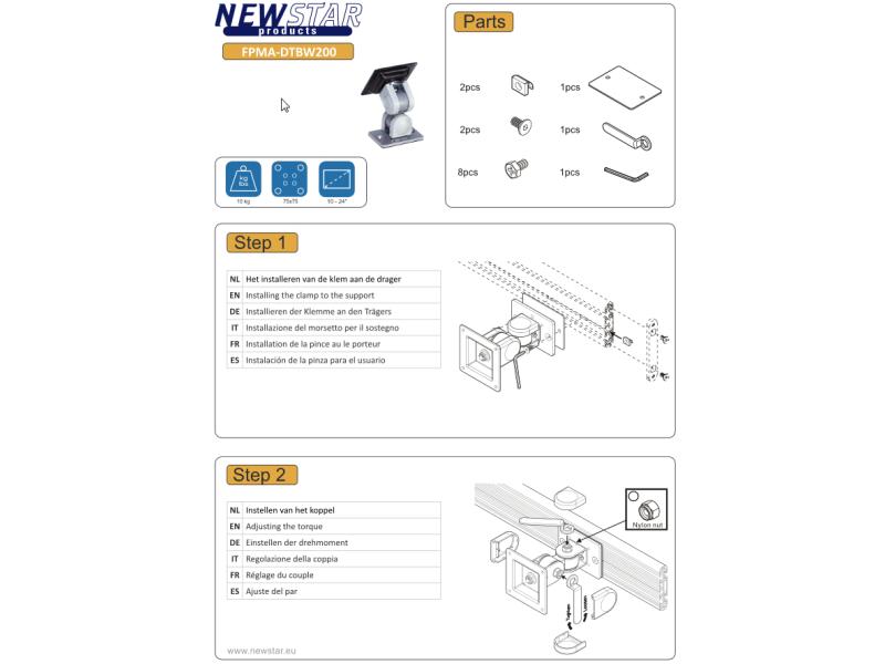 NewStar Toolbarständer FPMA-DTBW200 bis 10 kg – Silber