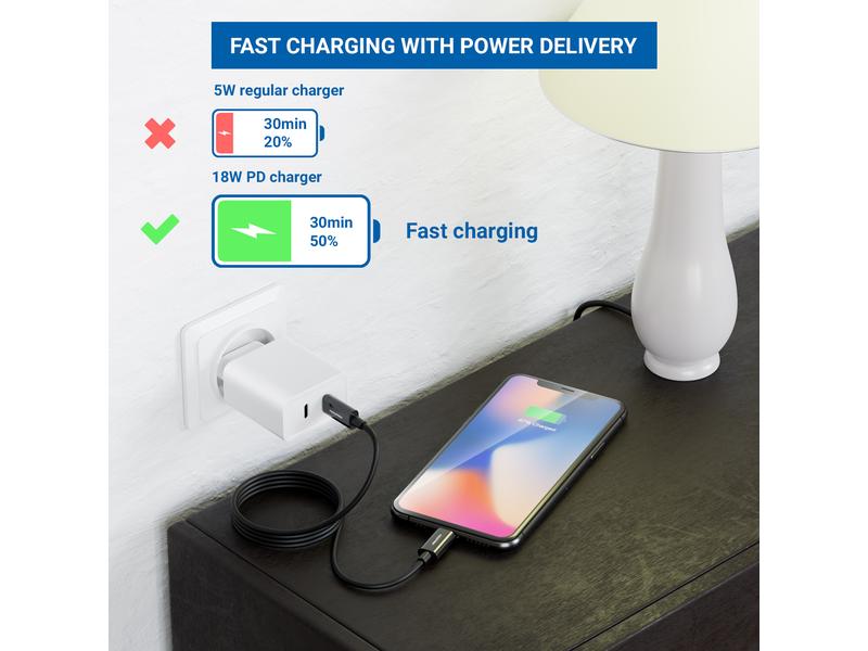 deleyCON USB-2.0-Kabel USB-C – Lightning 2 m