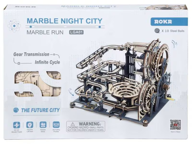 RoboTime Bausatz Murmelbahn Night City mit Kurbelantrieb