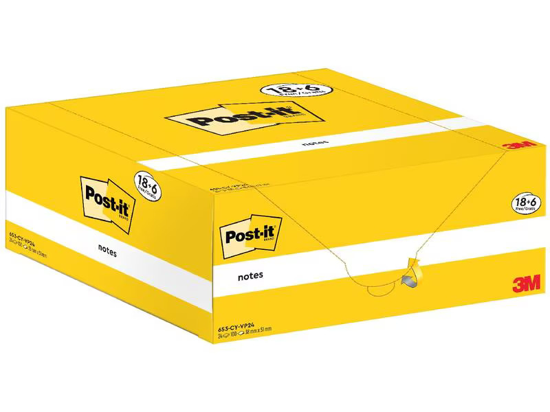 Post-it Notizzettel 3M, 38 x 51 mm, 18+6 Blöcke, Gelb