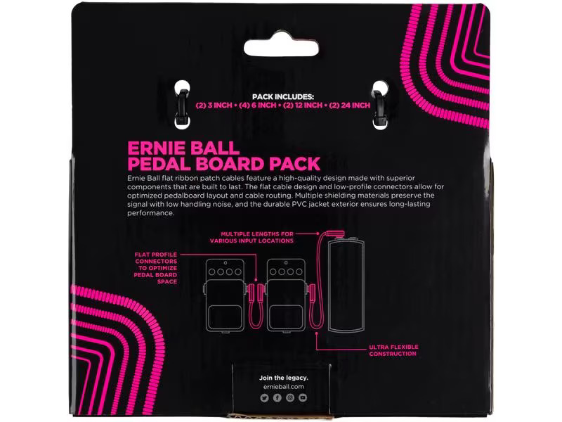 Ernie Ball Patch-Kabel 6224 Flat Ribbon Multi-Pack – 10 Stück, Schwarz