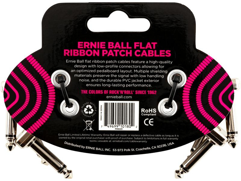 Ernie Ball Patch-Kabel 6220 Flat Ribbon 3er Pack – 0.076 m, Schwarz