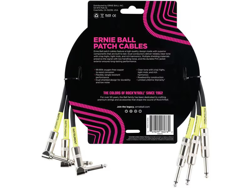 Ernie Ball Patch-Kabel 6076 3er Pack – 0.46 m, Schwarz