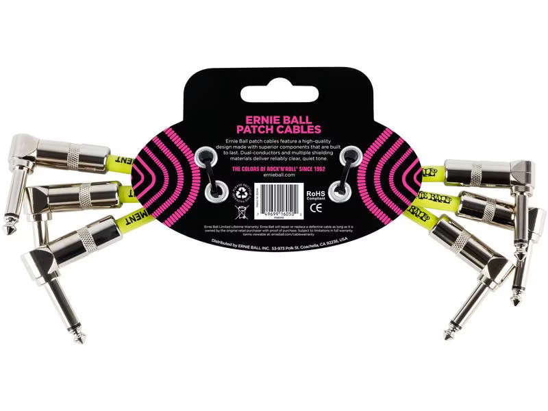 Ernie Ball Patch-Kabel 6050 3er Pack – 0.15 m, Schwarz